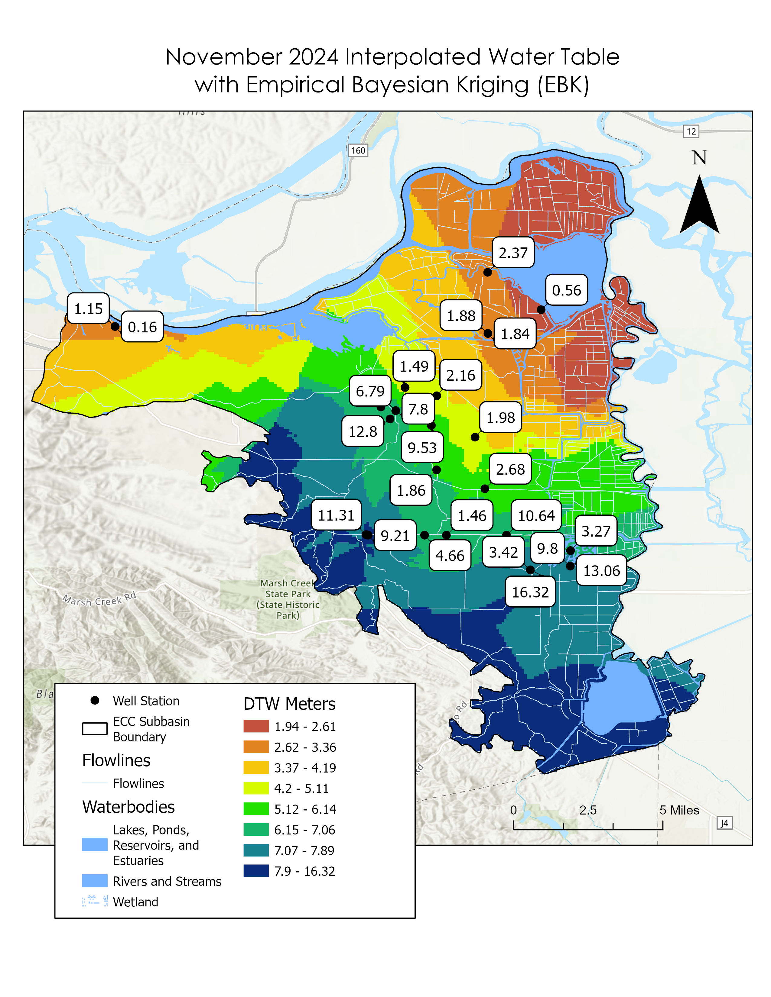 Map of interpolated water table