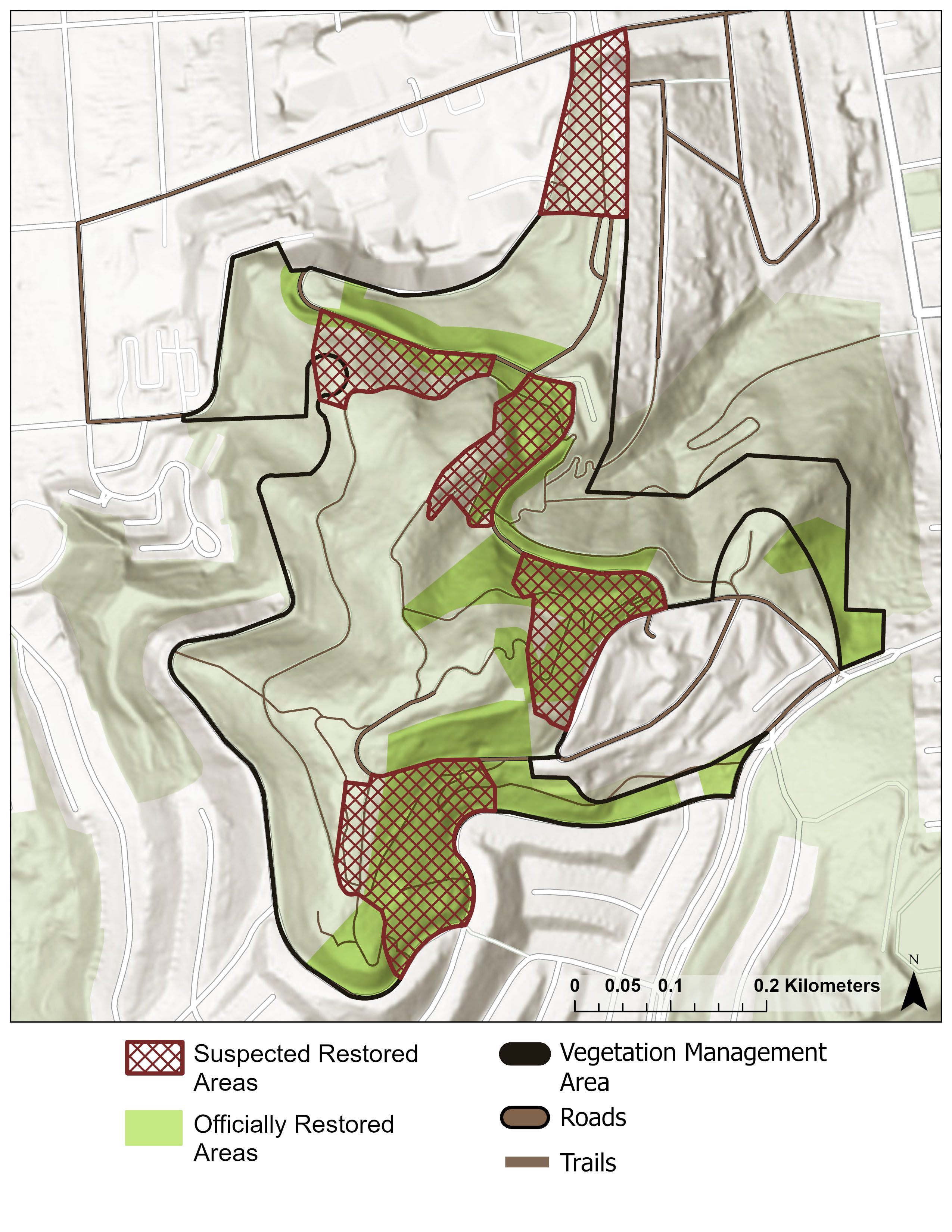 map of restoration areas at Mt. Sutro